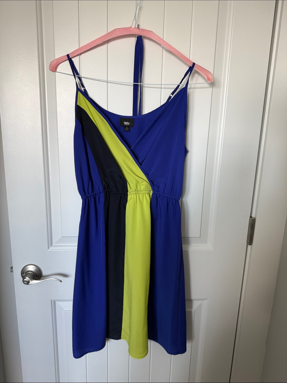 Mossimo Supply Co. Royal Blue, Lime & Black Colorblock Midi Dress